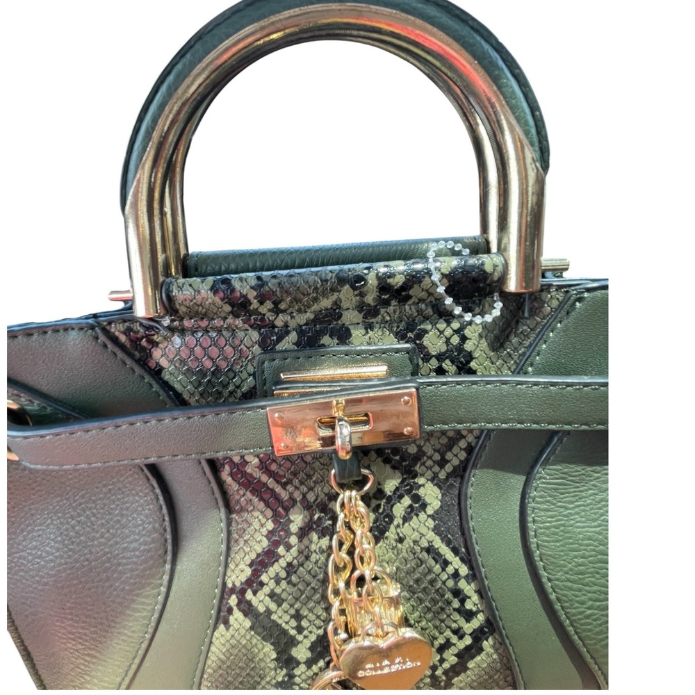 Mia K Collection Forest Green Snakeskin Satchel Handbag Gold Hardware MKF-7115GN - Picture 4 of 11